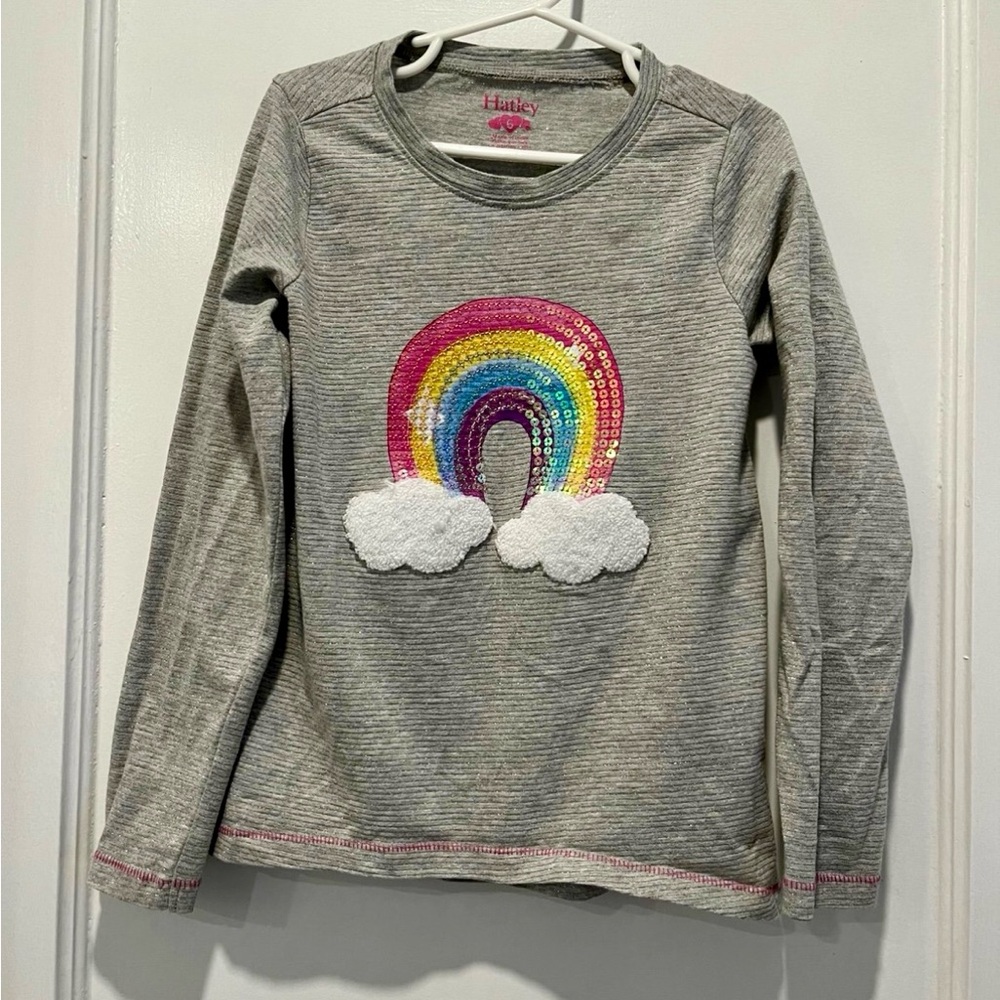 Hatley Gray Long Sleeve Tee with Rainbow and Clouds